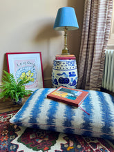 Load image into Gallery viewer, Blue Ikat Stripe + Dusky Pink Piping