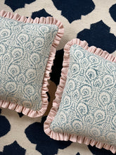 Load image into Gallery viewer, Aqua Block Print + Pink Stripe Frill