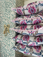 Load image into Gallery viewer, Pink Pomegranate + Pale Blue Piping