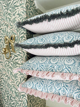 Load image into Gallery viewer, Aqua Block Print + Pink Stripe Frill