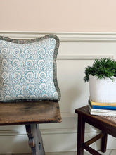 Load image into Gallery viewer, Aqua Block Print + Multi Fringe Trim
