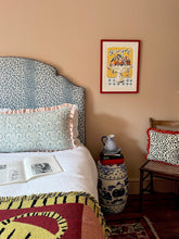 Load image into Gallery viewer, Aqua Block Print + Pink Stripe Frill