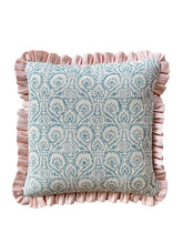Load image into Gallery viewer, Aqua Block Print + Pink Stripe Frill