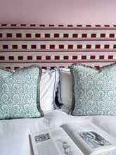 Load image into Gallery viewer, Aqua Block Print + Multi Fringe Trim