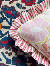Load image into Gallery viewer, Pink and Peach Flower + Red Ticking Stripe Frill