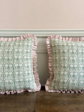 Load image into Gallery viewer, Green Ashok Block Print + Pink Stripe Frill