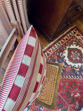 Load image into Gallery viewer, Red Square Stripe + Dusky Pink Piping