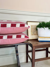 Load image into Gallery viewer, Red Square Stripe + Dusky Pink Piping