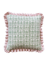 Load image into Gallery viewer, Green Ashok Block Print + Pink Stripe Frill