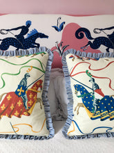 Load image into Gallery viewer, Jousting Horses + Blue Stripe Frill