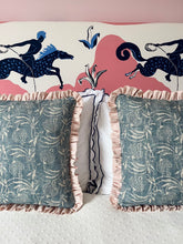 Load image into Gallery viewer, Denim Blue Pomegranate + Pink Stripe Frill