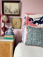 Load image into Gallery viewer, Denim Blue Pomegranate + Pink Stripe Frill