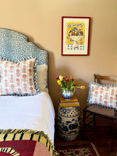 Load image into Gallery viewer, Orange Flower + Pale Blue Linen Frill