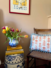 Load image into Gallery viewer, Orange Flower + Pale Blue Linen Frill