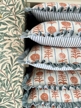 Load image into Gallery viewer, Orange Flower + Pale Blue Linen Frill