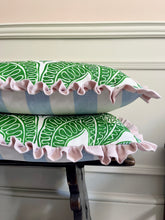 Load image into Gallery viewer, Green Botanical + Pale Pink Linen Frill