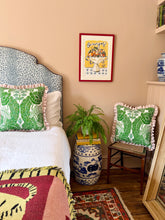 Load image into Gallery viewer, Green Botanical + Pale Pink Linen Frill
