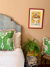 Load image into Gallery viewer, Green Botanical + Pale Pink Linen Frill