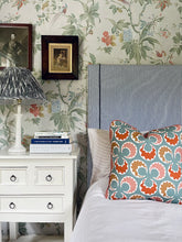 Load image into Gallery viewer, Teal Wavy Circle + Orange-Coral Piping