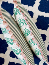 Load image into Gallery viewer, Green Scrolling Fern + Pink Narrow Stripe Frill