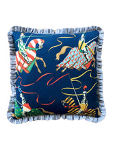 Load image into Gallery viewer, Jousting Horses + Blue Stripe Frill