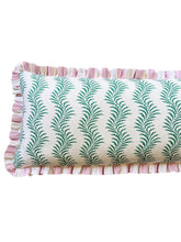 Load image into Gallery viewer, Green Scrolling Fern + Pink Wide Stripe Frill