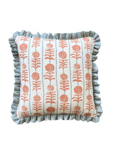 Load image into Gallery viewer, Orange Flower + Pale Blue Linen Frill