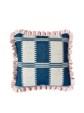Load image into Gallery viewer, Blue Woven Checkerboard + Pale Pink Frill
