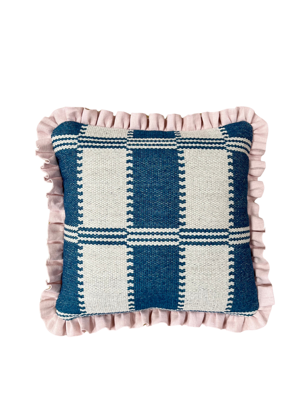 Blue Woven Checkerboard + Pale Pink Frill