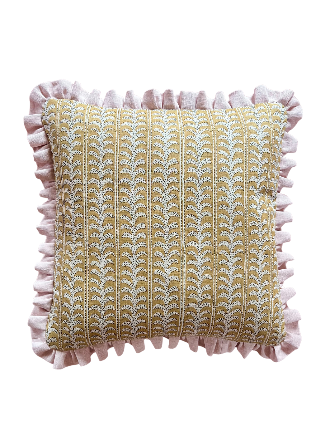 Ochre Leaf Stripe + Your Choice of Frill / Piping and Back Fabric