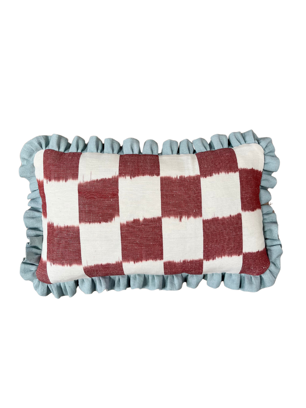 Red Checkerboard + Pale Blue Frill