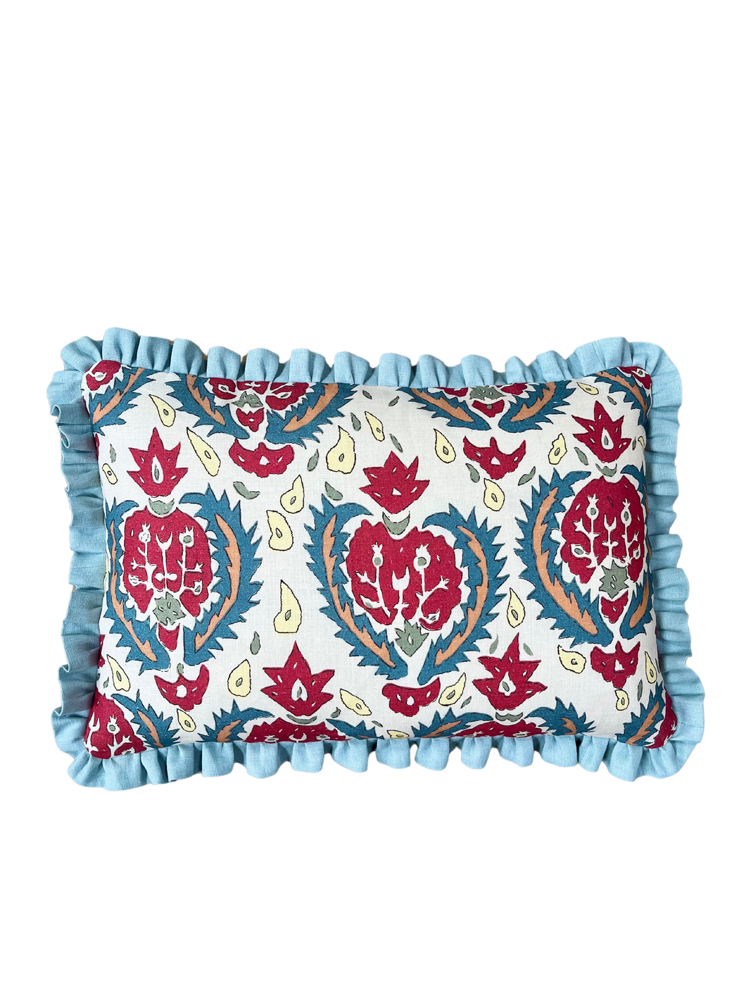 Red and Blue Multi Print + Pale Blue Frill