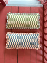 Load image into Gallery viewer, Green Checkerboard + Pale Blue Frill
