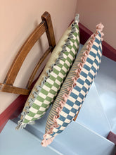 Load image into Gallery viewer, Green Checkerboard + Pale Blue Frill

