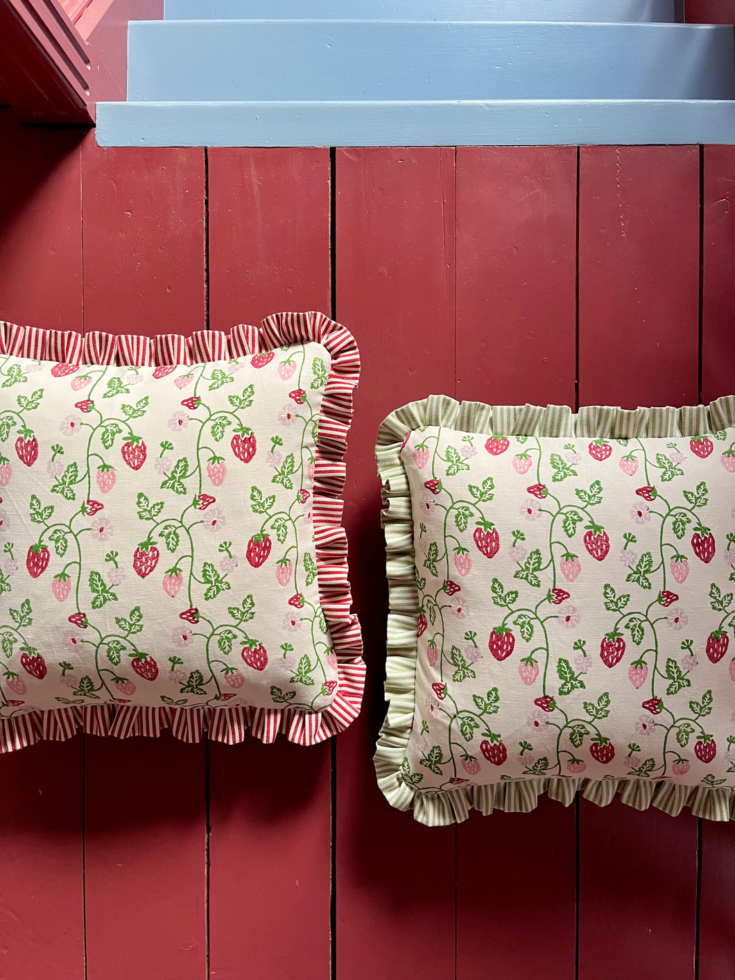 Red Strawberries + Your Choice of Frill / Piping and Back Fabric