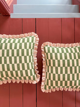 Load image into Gallery viewer, Green Checkerboard + Pale Pink Frill
