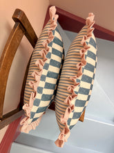 Load image into Gallery viewer, Blue Checkerboard + Pale Pink Frill
