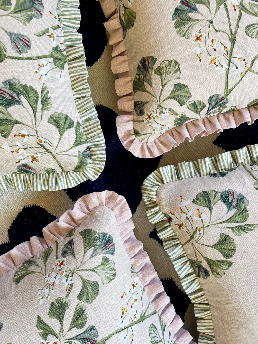 Green Gingko Leaves + Your Choice of Frill / Piping and Back Fabric