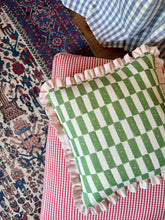 Load image into Gallery viewer, Green Checkerboard + Pale Pink Frill
