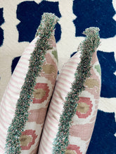 Load image into Gallery viewer, Green and Pink Ikat + Your Choice of Frill / Piping and Back Fabric
