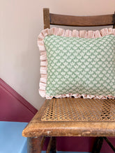 Load image into Gallery viewer, Green Small Scale Petal + Pink Candy Stripe Frill

