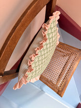 Load image into Gallery viewer, Green Small Scale Petal + Pink Candy Stripe Frill
