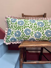 Load image into Gallery viewer, Green and Blue Flower + Your Choice of Frill / Piping and Back Fabric
