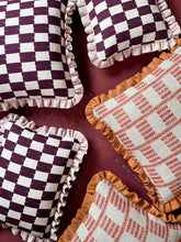 Load image into Gallery viewer, Plum Checkerboard + Your Choice of Frill / Piping and Back Fabric
