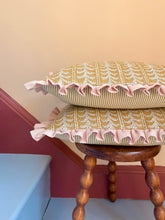 Load image into Gallery viewer, Ochre Leaf Stripe + Your Choice of Frill / Piping and Back Fabric
