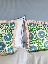 Load image into Gallery viewer, Green and Blue Flower + Your Choice of Frill / Piping and Back Fabric
