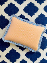 Load image into Gallery viewer, Orange Micro Gingham + Blue Stripe Frill
